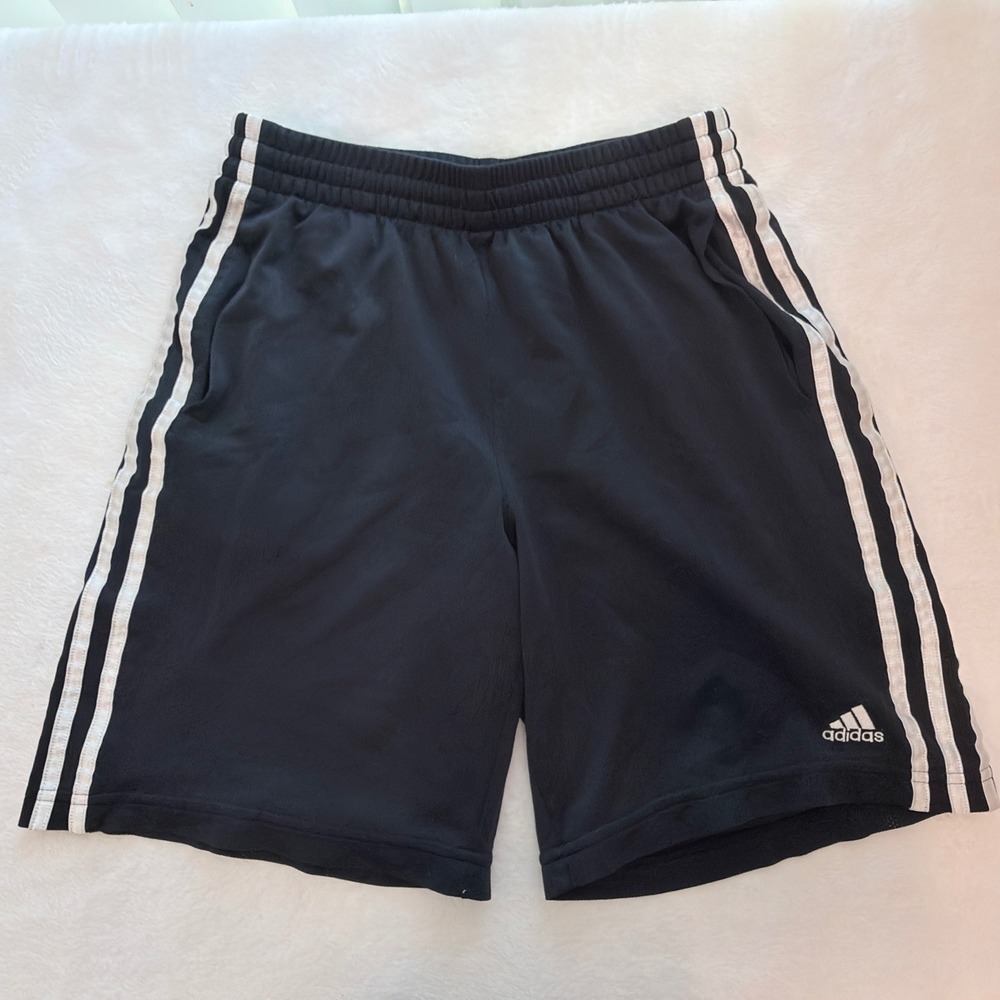 Adidas Athletic Shorts Navy White 3 Stripe Pockets Youth M / Mens Small E74400